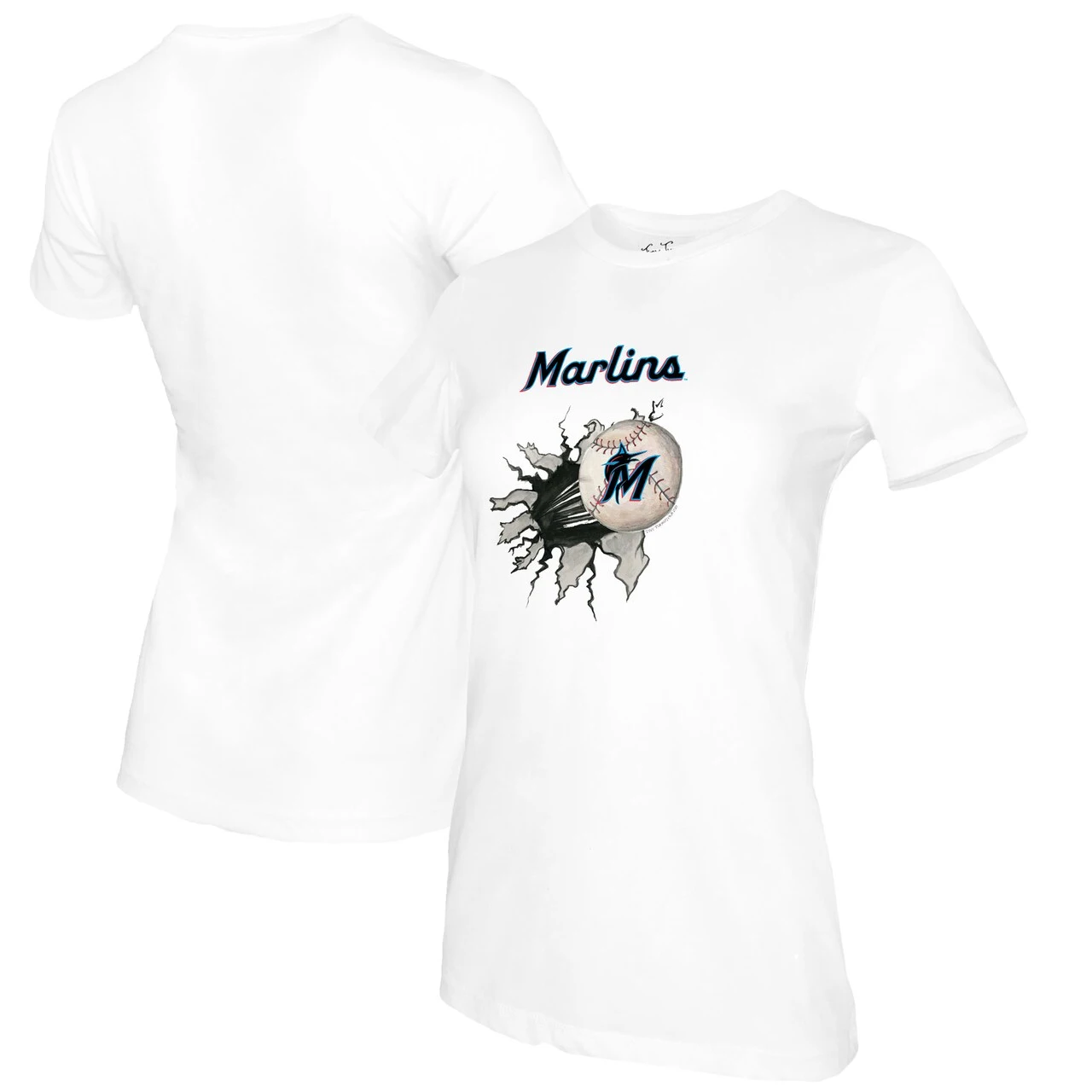 Women's Miami Marlins Tiny Turnip White Baseball Tear T-Shirt