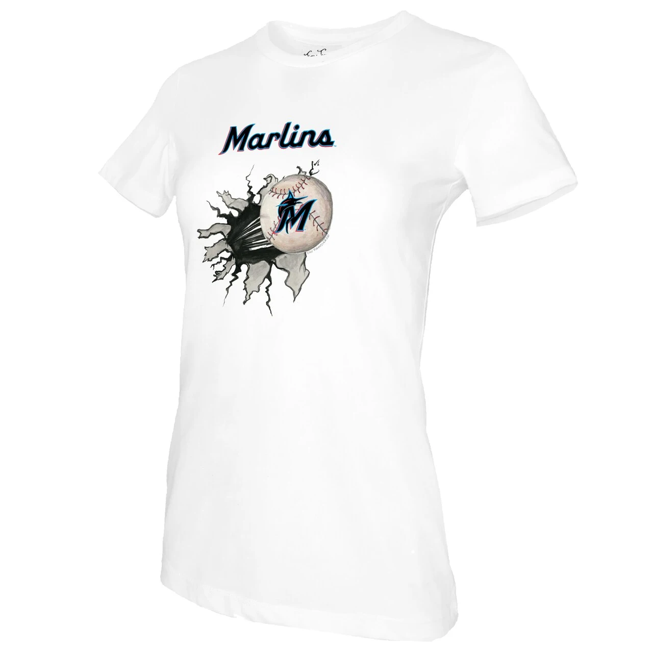 Women's Miami Marlins Tiny Turnip White Baseball Tear T-Shirt - Image 2