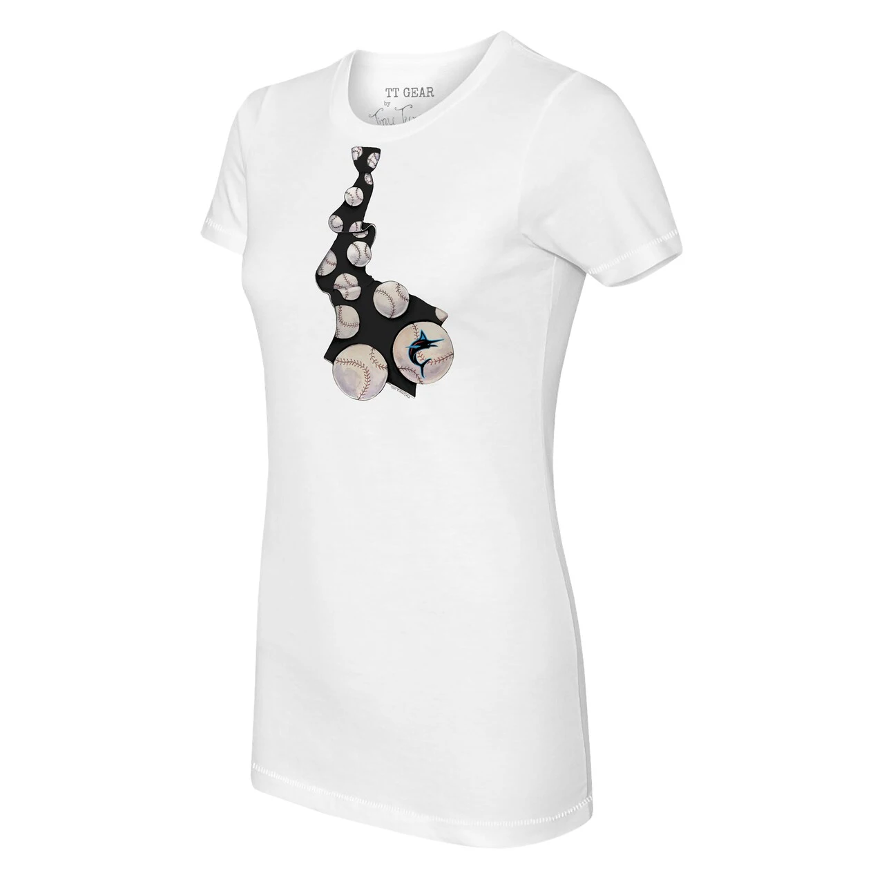 Women's Miami Marlins Tiny Turnip White Baseball Tie T-Shirt - Image 2