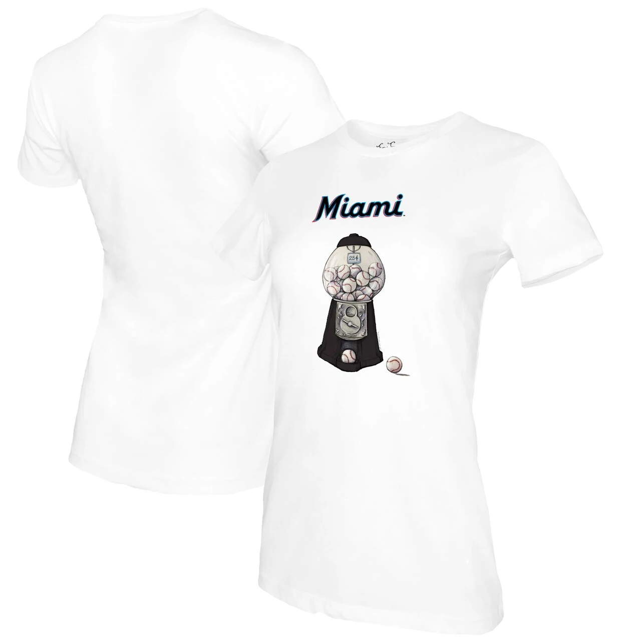 Women's Miami Marlins Tiny Turnip White Gumball Machine T-Shirt