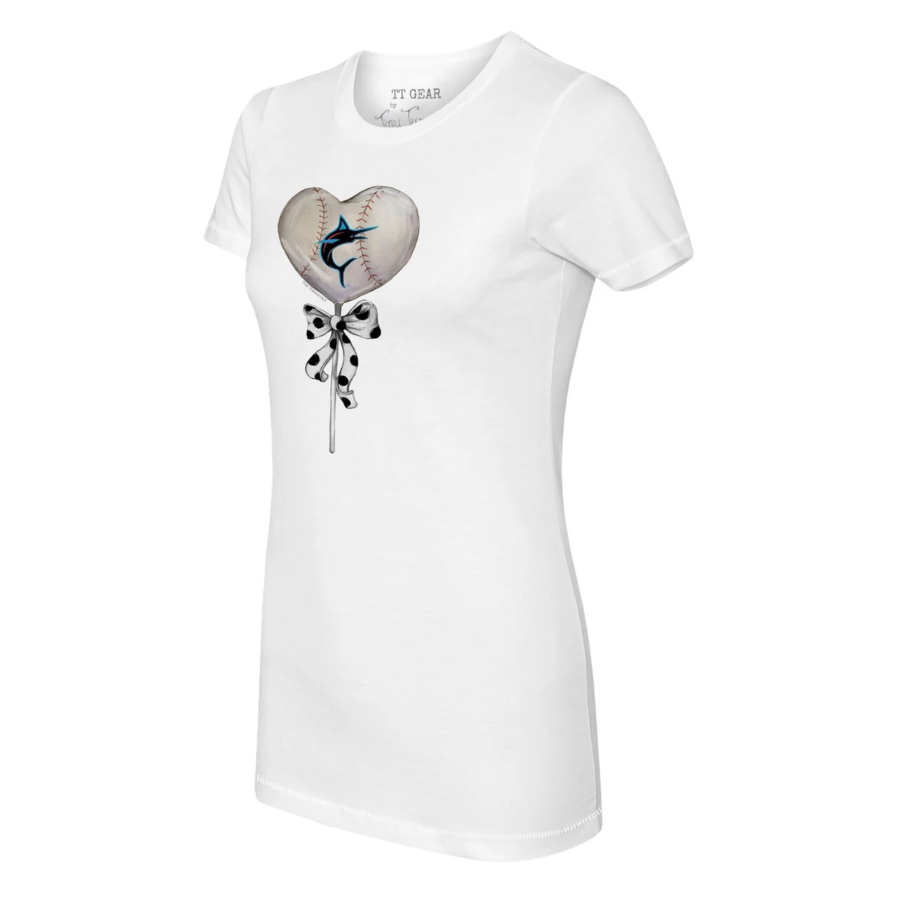 Women's Miami Marlins Tiny Turnip White Heart Lolly T-Shirt - Image 2
