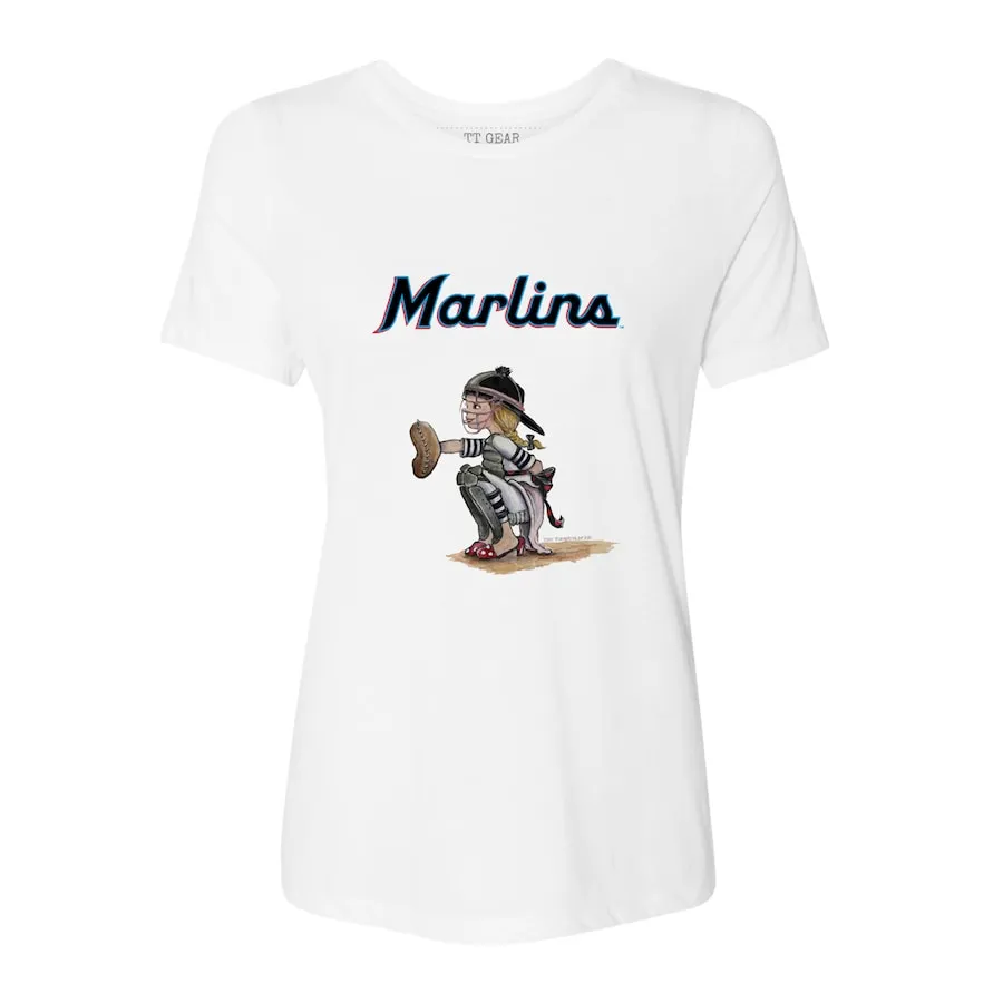 Women's Miami Marlins Tiny Turnip White Kate The Catcher T-Shirt