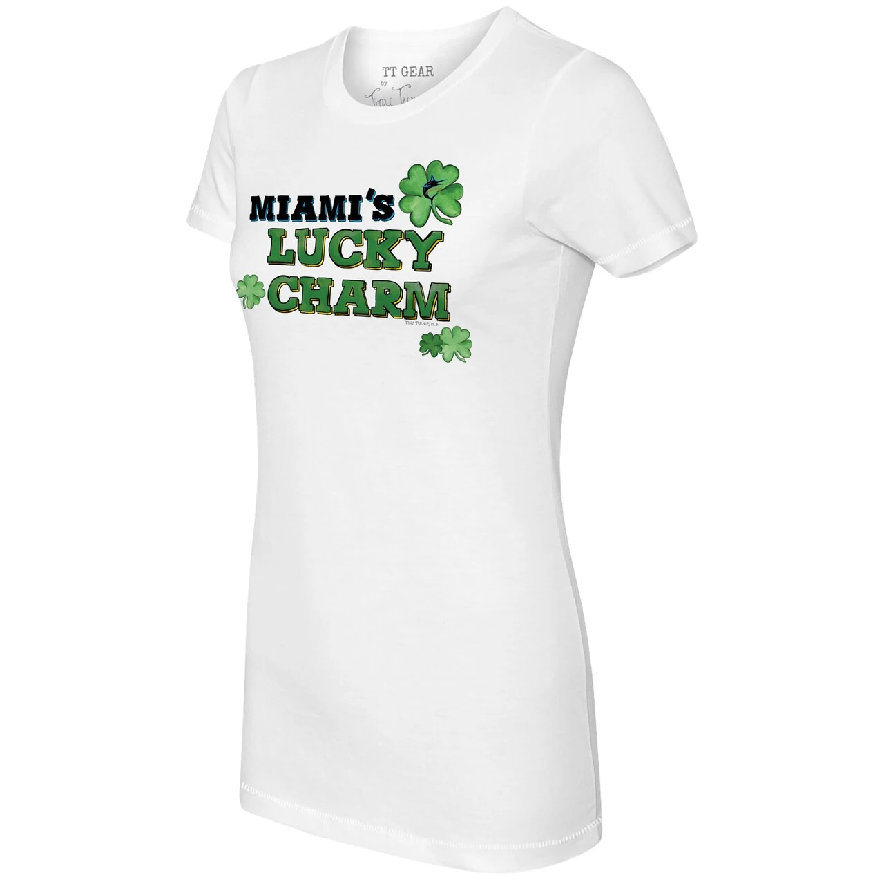 Women's Miami Marlins Tiny Turnip White Lucky Charm T-Shirt - Image 2