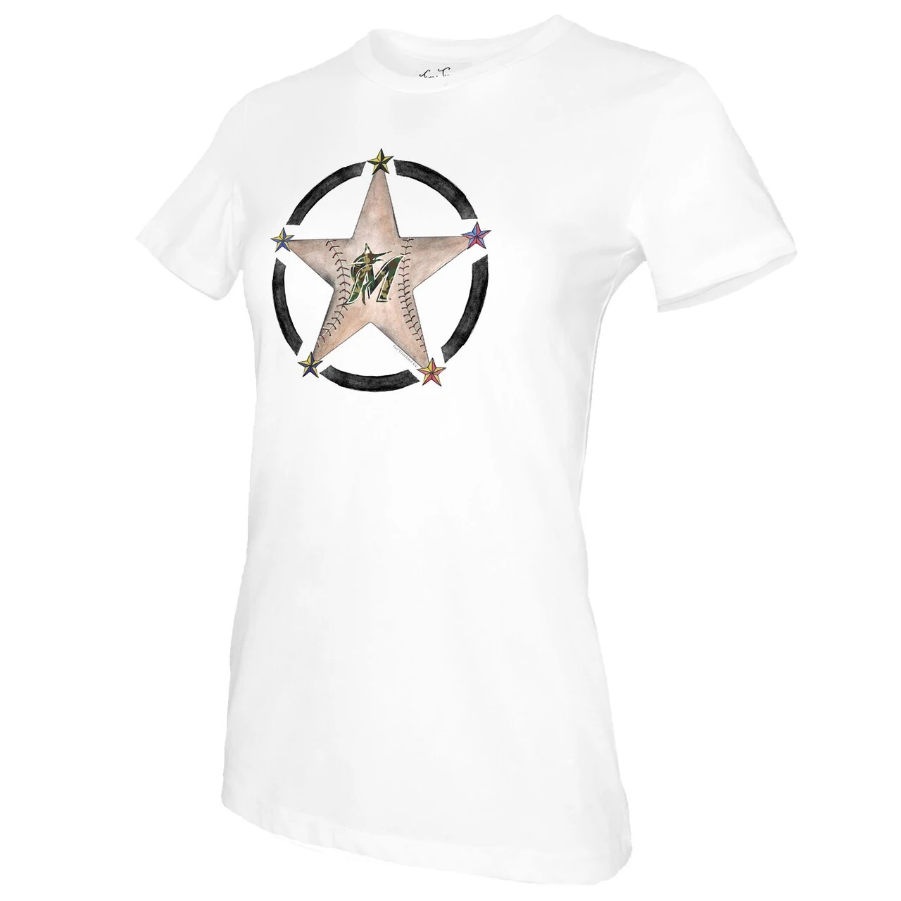 Women's Miami Marlins Tiny Turnip White Military Star T-Shirt - Image 2