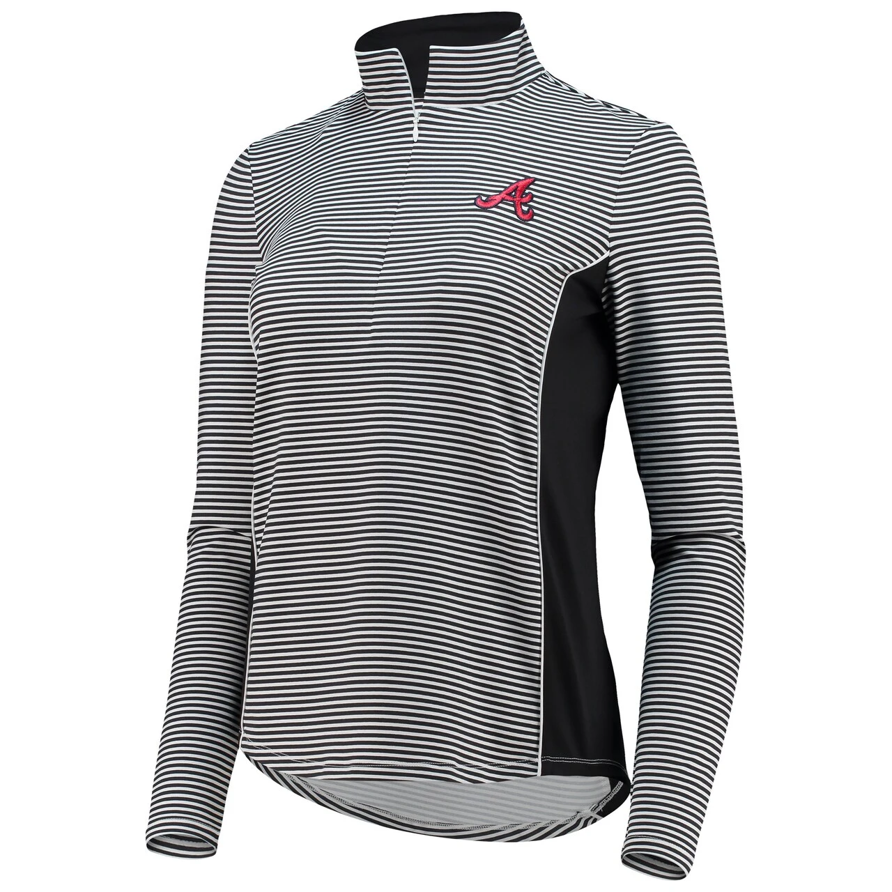 Women's Atlanta Braves Tommy Bahama Black Aubrey Stripe Block IslandZone Half-Zip Jacket - Image 2