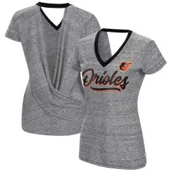 Women's Baltimore Orioles Touch Black Halftime Back Wrap Top V-Neck T-Shirt