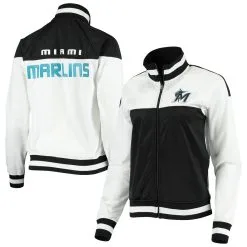 Women's Miami Marlins Touch Black Faceoff Full-Zip Raglan Track Jacket