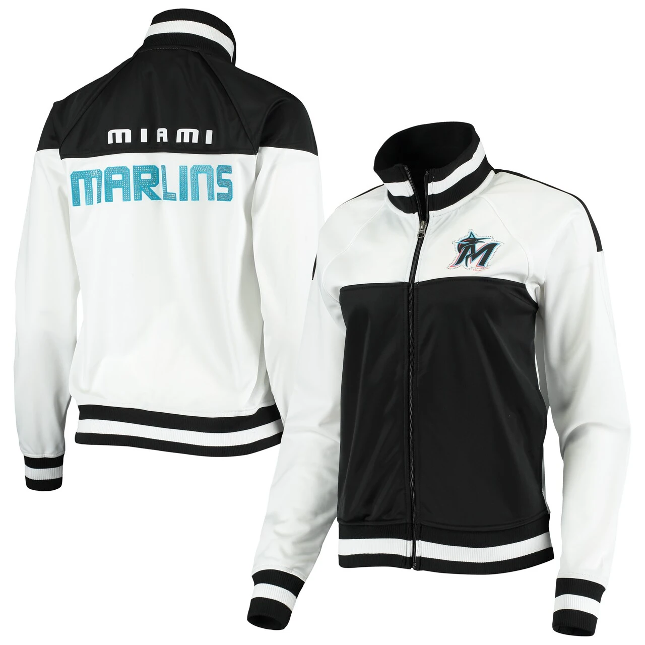 Women's Miami Marlins Touch Black Faceoff Full-Zip Raglan Track Jacket