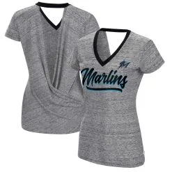 Women's Miami Marlins Touch Black Halftime Back Wrap Top V-Neck T-Shirt