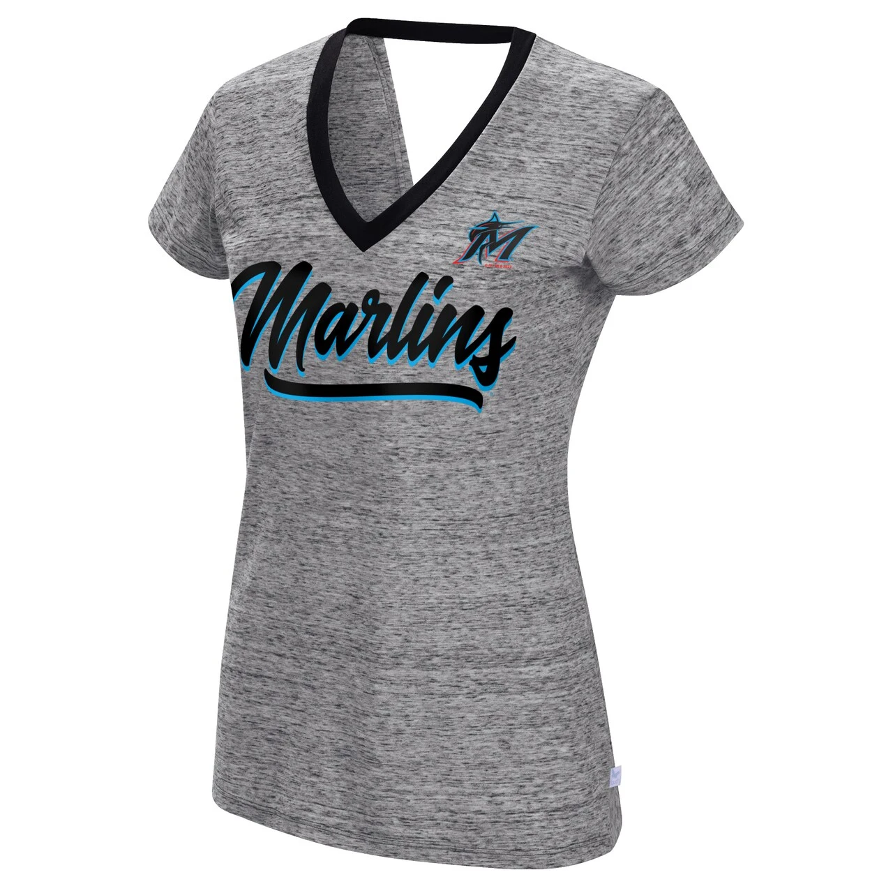 Women's Miami Marlins Touch Black Halftime Back Wrap Top V-Neck T-Shirt - Image 2
