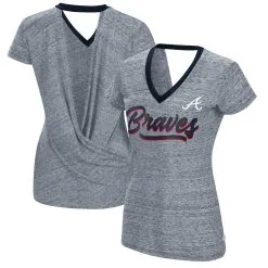 Women's Atlanta Braves Touch Navy Halftime Back Wrap Top V-Neck T-Shirt
