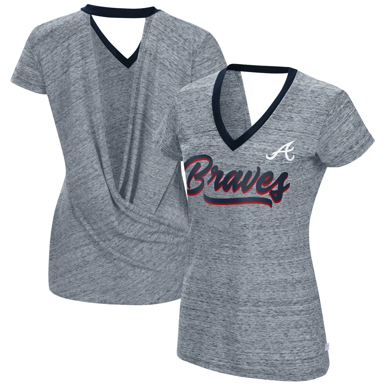 Women's Atlanta Braves Touch Navy Halftime Back Wrap Top V-Neck T-Shirt
