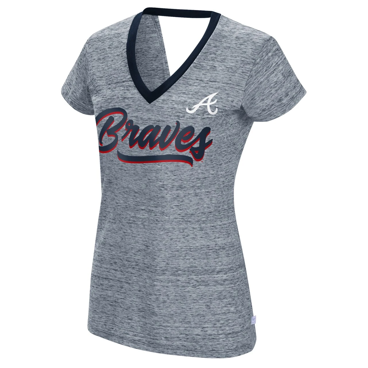 Women's Atlanta Braves Touch Navy Halftime Back Wrap Top V-Neck T-Shirt - Image 2