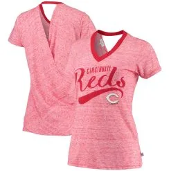 Women's Cincinnati Reds Touch Red Hail Mary Back Wrap Space-Dye V-Neck T-Shirt