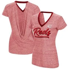 Women's Cincinnati Reds Touch Red Halftime Back Wrap Top V-Neck T-Shirt