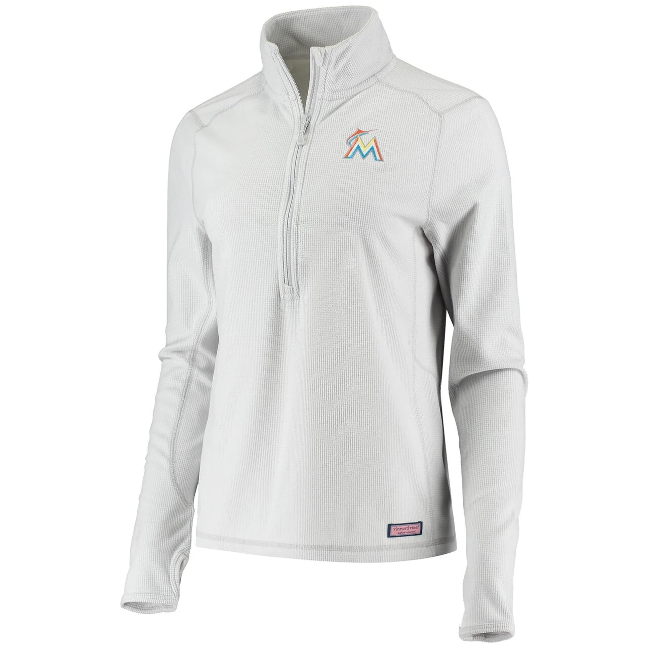 Women's Miami Marlins Vineyard Vines Gray Performance Grid Half-Zip Pullover Top - Image 2