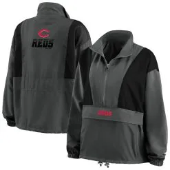 Women's Cincinnati Reds WEAR By Erin Andrews Charcoal Packable Half-Zip Jacket