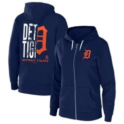 Women's Detroit Tigers WEAR By Erin Andrews Navy Sponge Fleece Full-Zip Hoodie