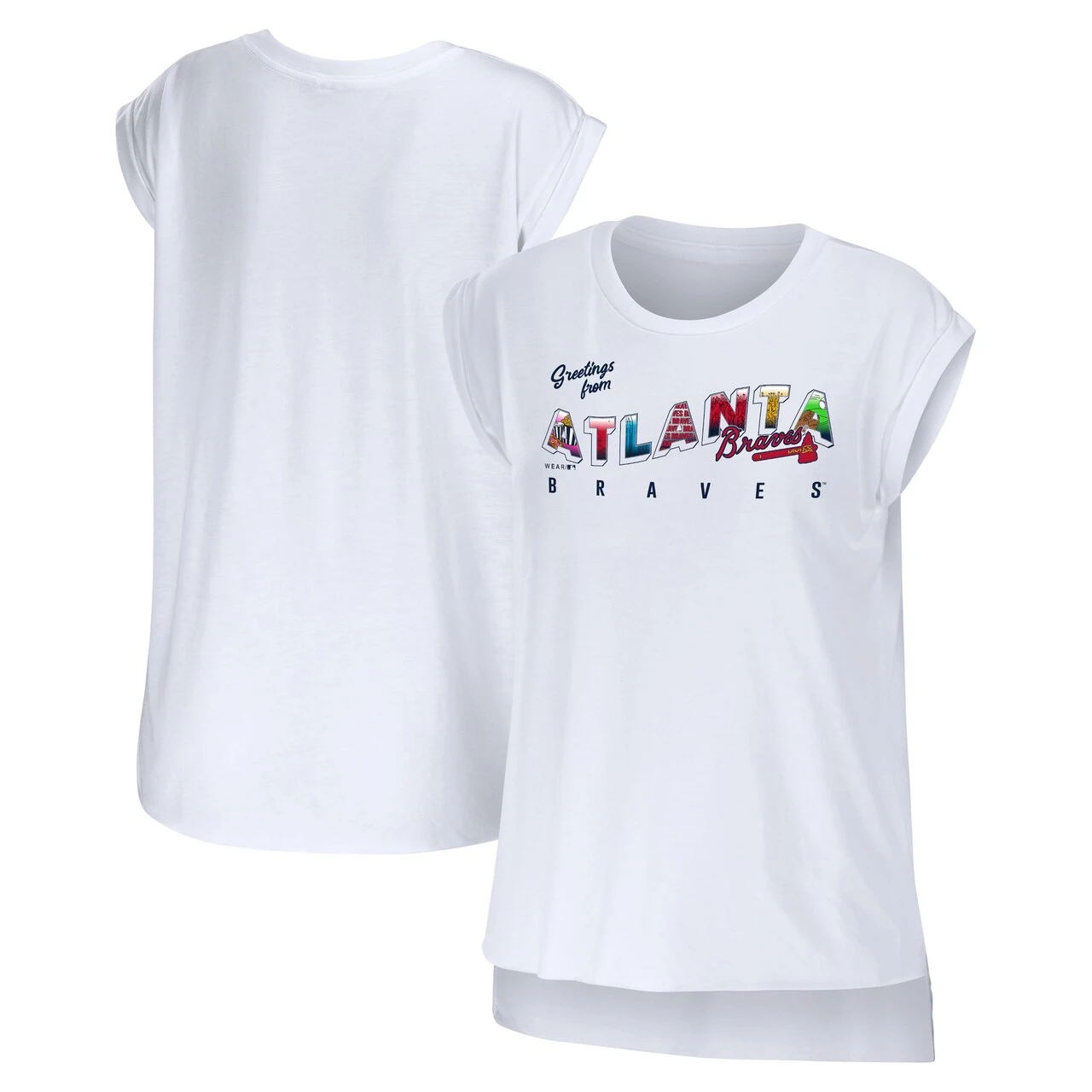 Women's Atlanta Braves WEAR By Erin Andrews White Greetings From T-Shirt